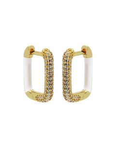 Plain Hinged Hoops Chucky Zirconia Emaille Square - Gold Color