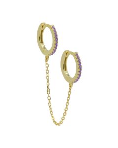 Hinged Hoops Zirconia Double In Chains Lavender (1piece) - Gold Color