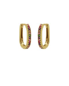 Plain Hinged Hoops Round Fushion Zirconia Square - Gold Color