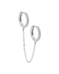 Hinged Hoops Zirconia Double In Chains (1piece) - Silver