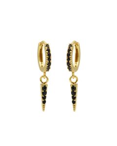 Hinged Hoops Black Zirconia Cone - Gold Color