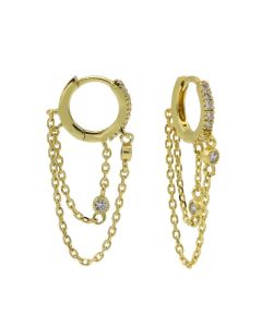 Karma Hinged Hoops Zirconia Double Chain - Gold Color