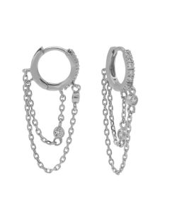 Karma Hinged Hoops Zirconia Double Chain - Silver
