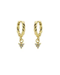 Hinged Twisted Hoops Triple Zirconia - Gold Color