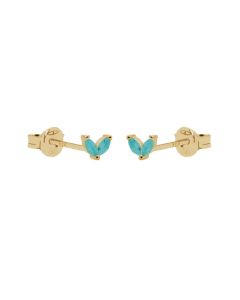 Karma Symbols Tiny Double Leaves Turquoise - Gold Color