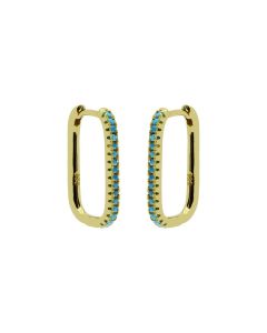 Plain Hinged Hoops Zirconia Turquoise - Gold Color
