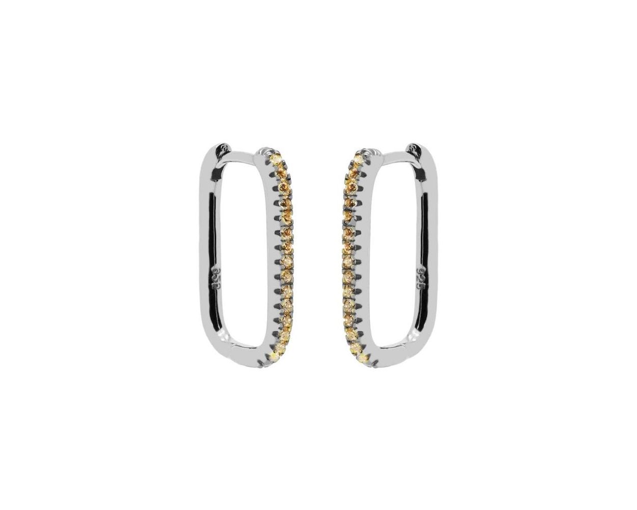 Plain Hinged Hoops Zirconia Clear Champagne - Silver