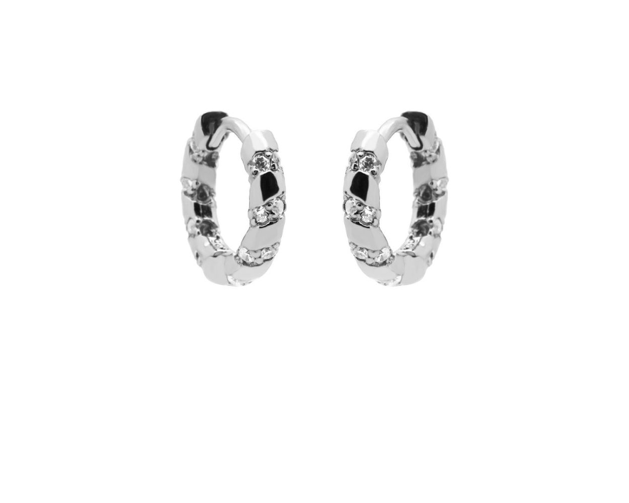 Hinged Hoops Twist And Spark - Silver