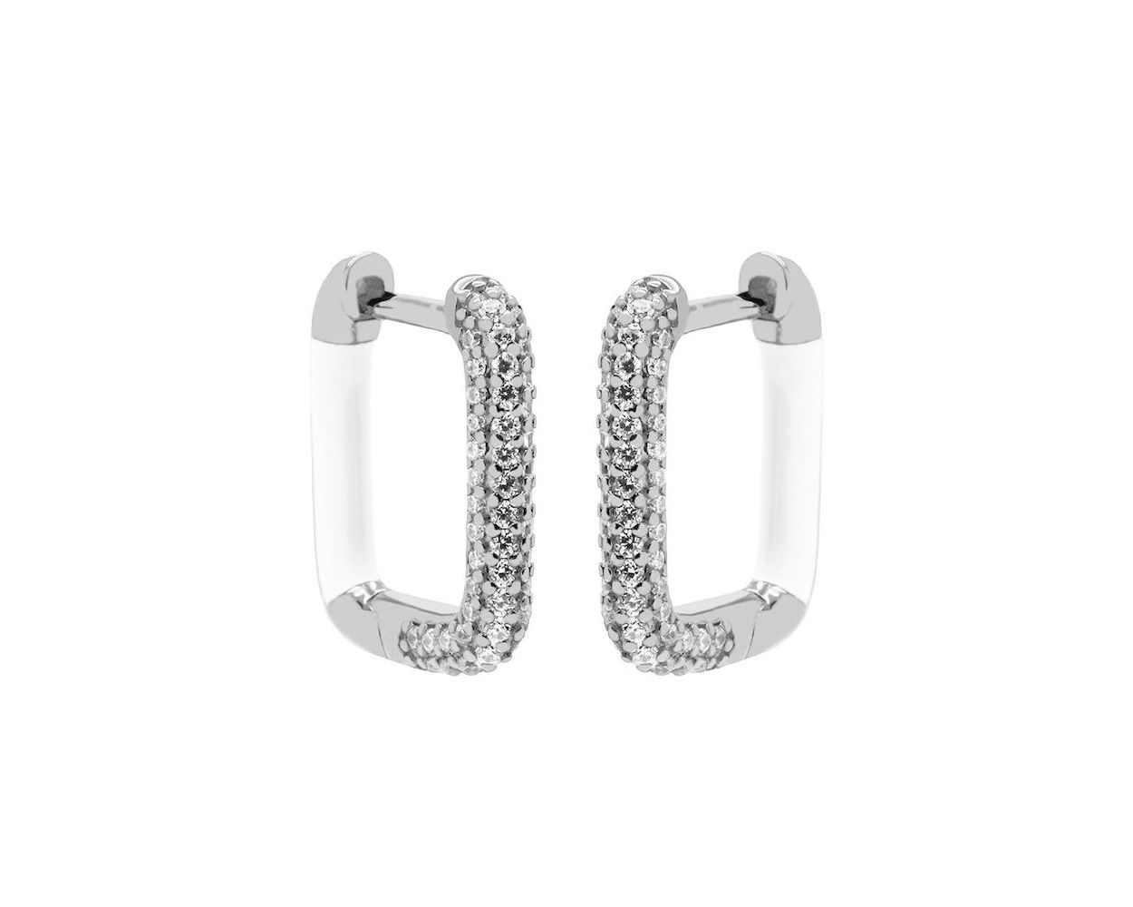 Plain Hinged Hoops Chucky Zirconia Emaille Square - Silver
