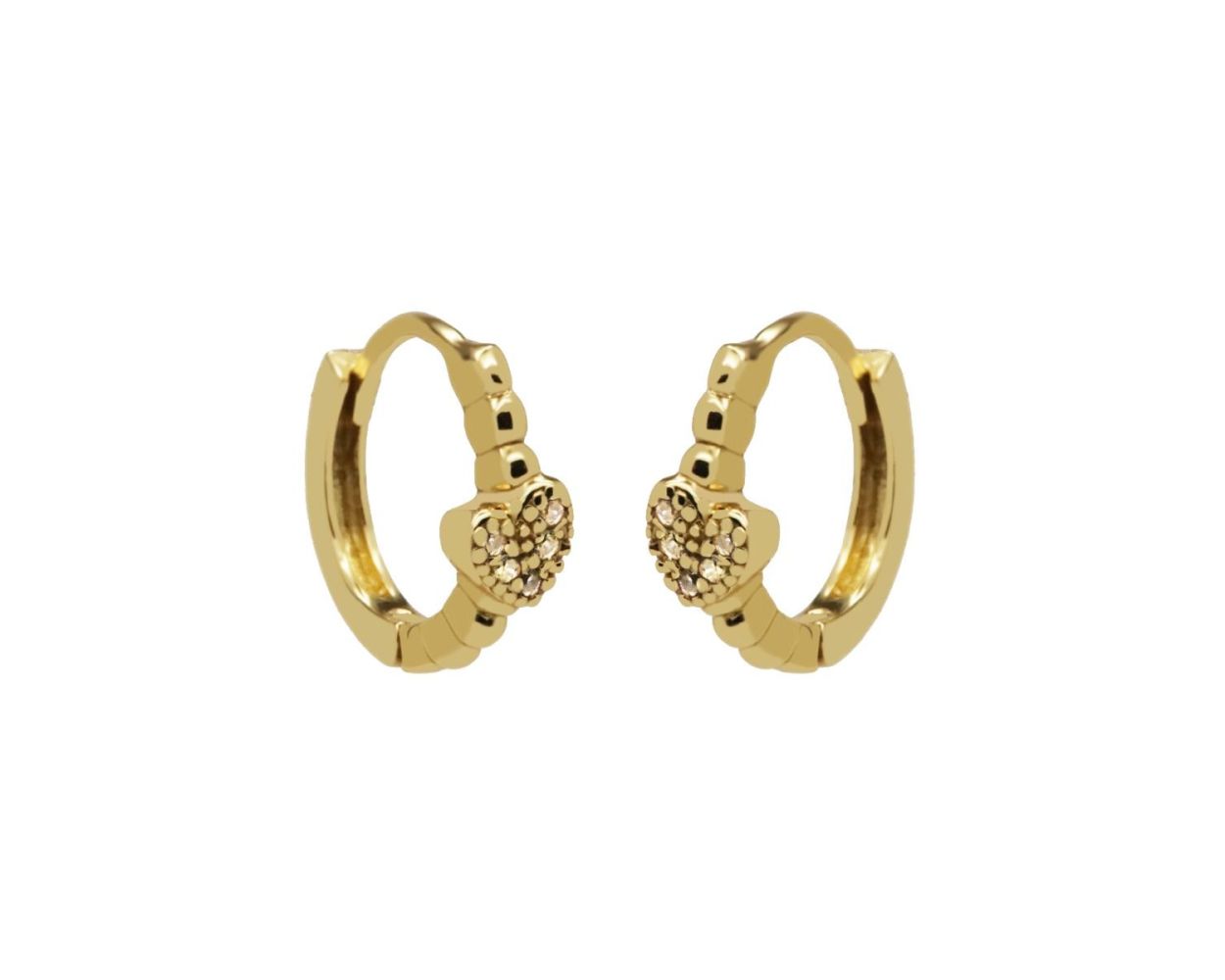 Zirconia Hinged Hoops Heart Dots - Gold Color