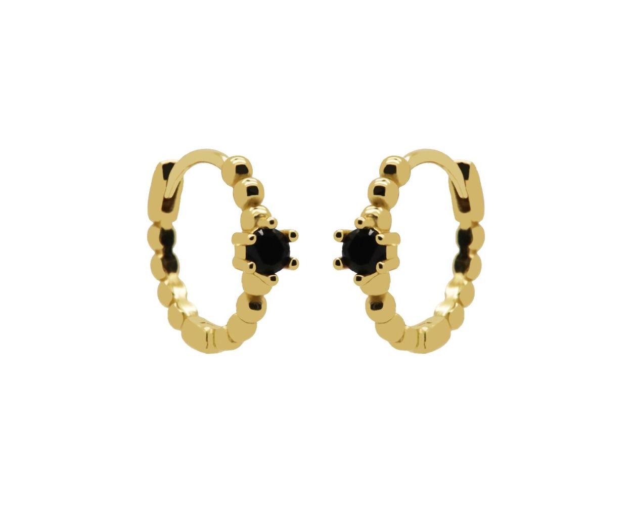 Zirconia Hinged Hoops Dots Black - Gold Color
