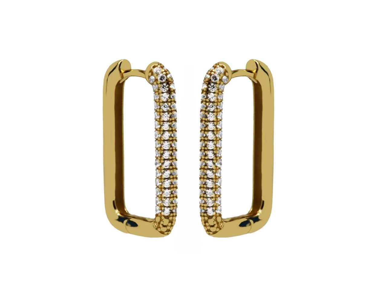 Plain Zirconia Hinged Hoops Big XL Round Square  - Gold Color