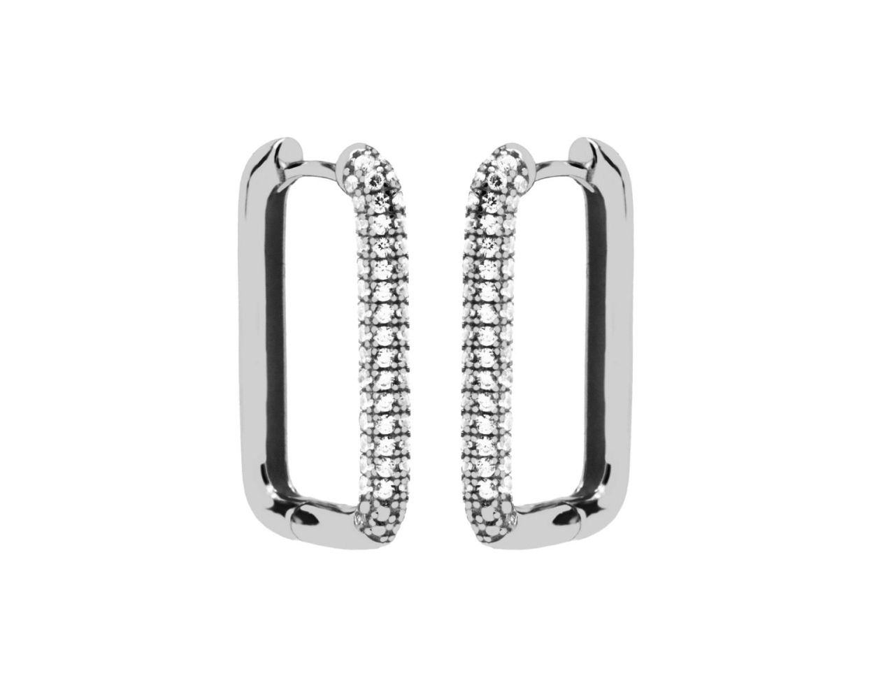 Plain Zirconia Hinged Hoops Big XL Round Square  - Silver