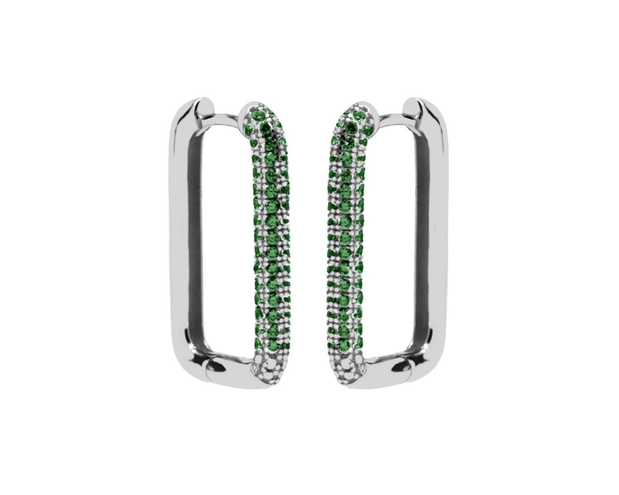 Plain Zirconia Green Hinged Hoops Big XL Round Square  - Silver
