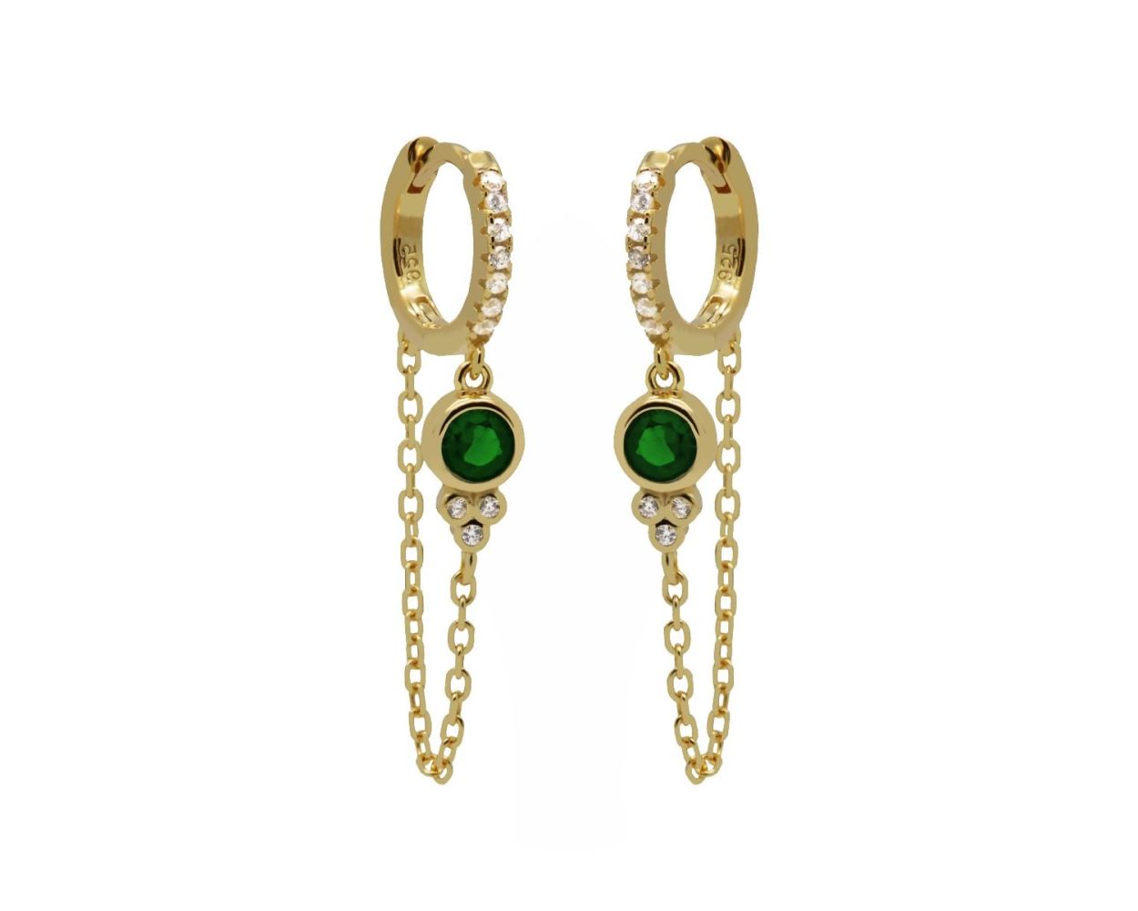 Hinged Hoops Zirconia Chain Emerald - Gold Color