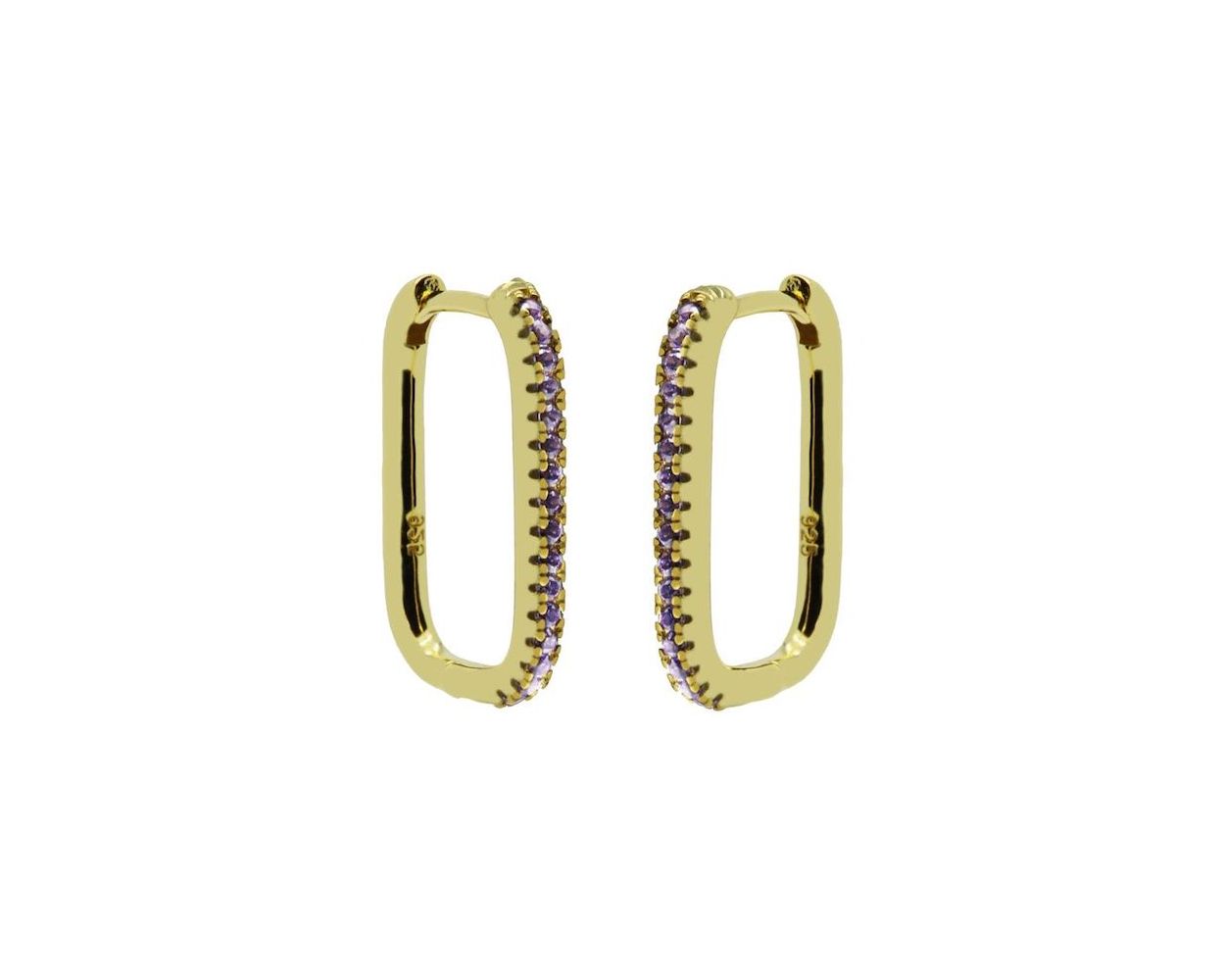 Plain Hinged Hoops Zirconia Lavender Lila - Gold Color