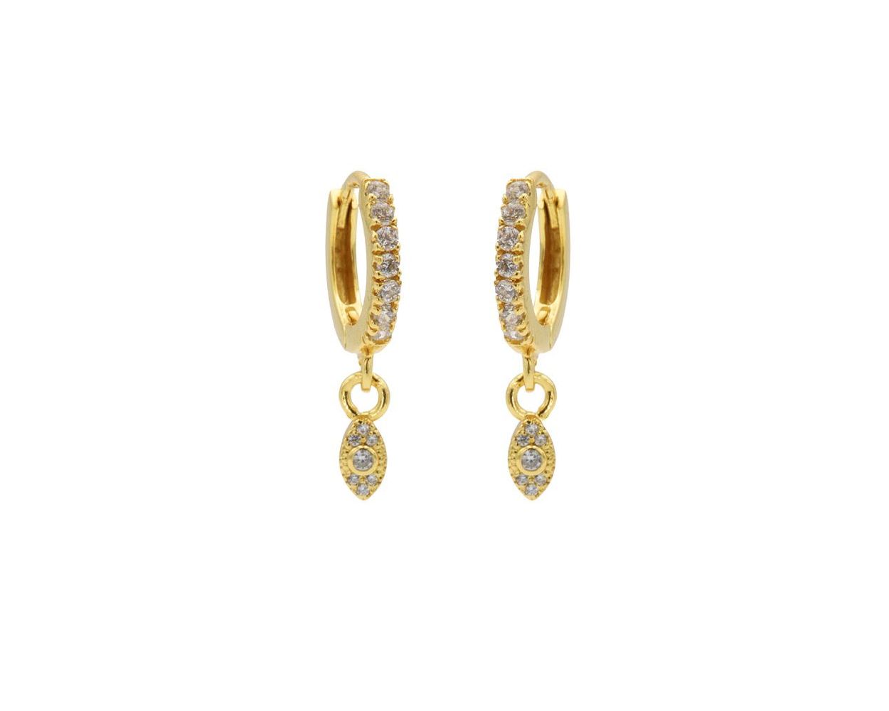 Zirconia Hinged Hoops Pointy Oval - Gold Color
