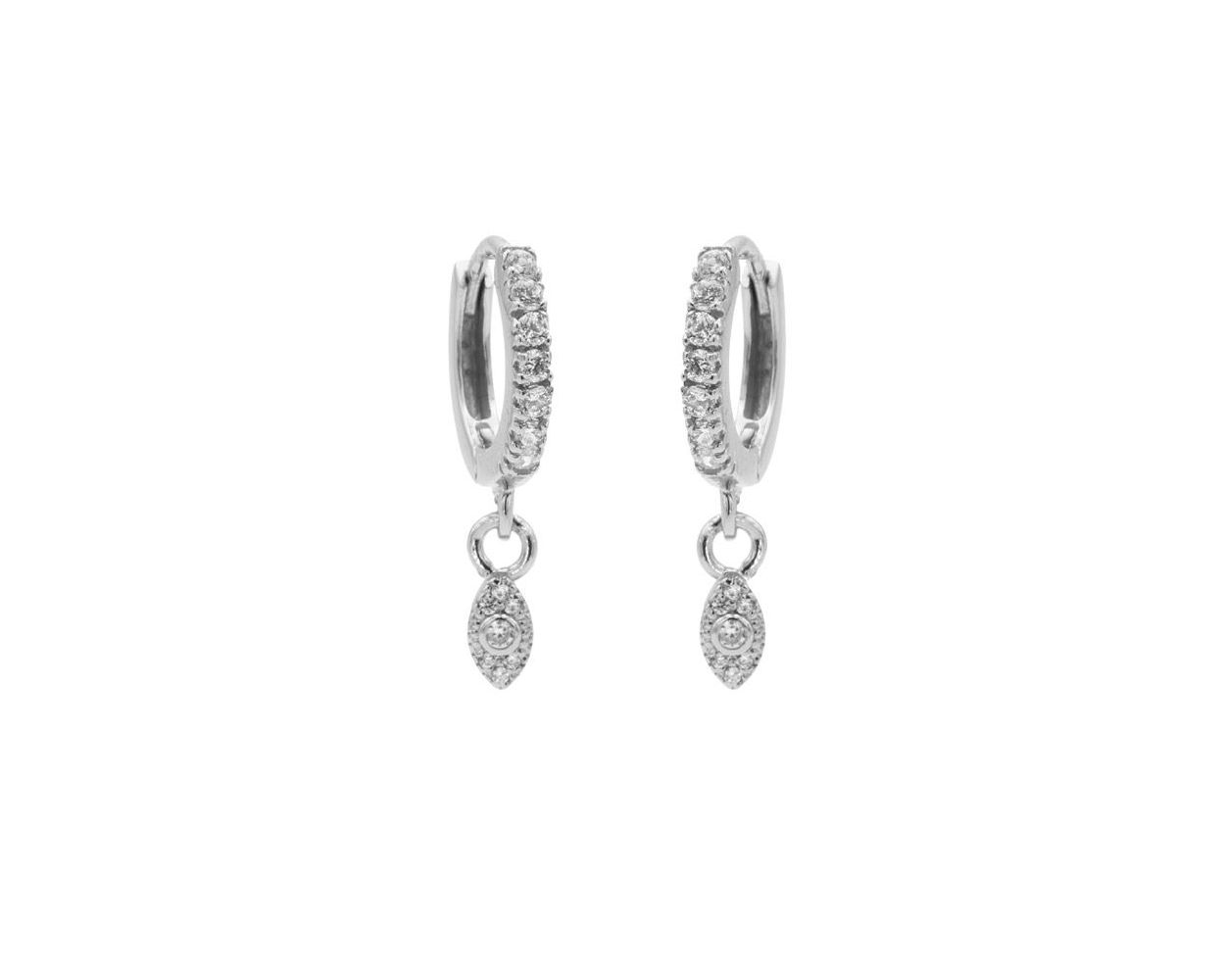 Zirconia Hinged Hoops Pointy Oval - Silver