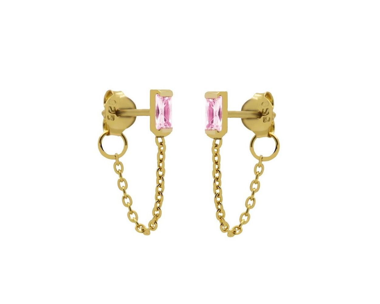 Chain Zirconia Single Pink Square - Gold Color