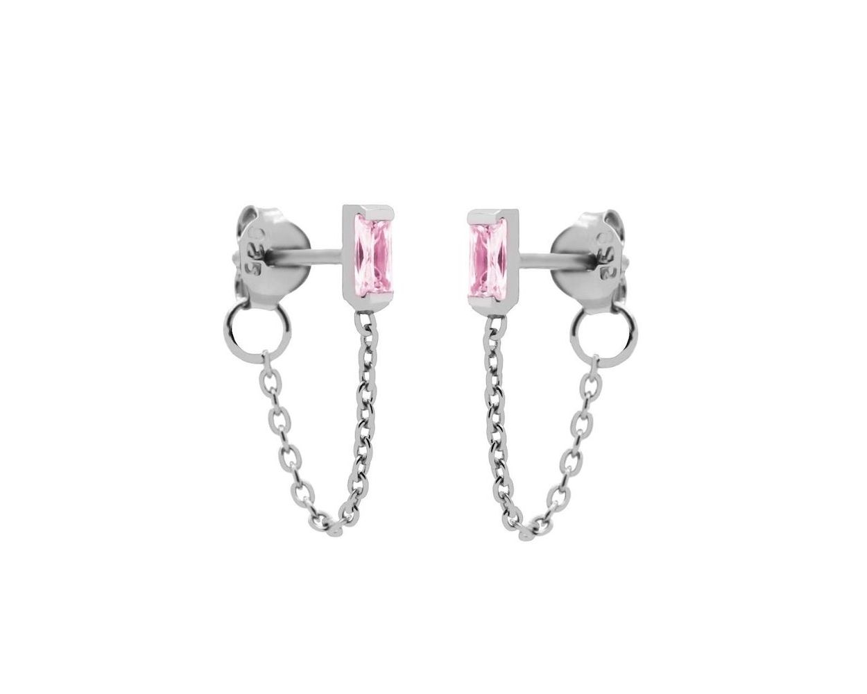 Chain Zirconia Single Pink Square - Silver