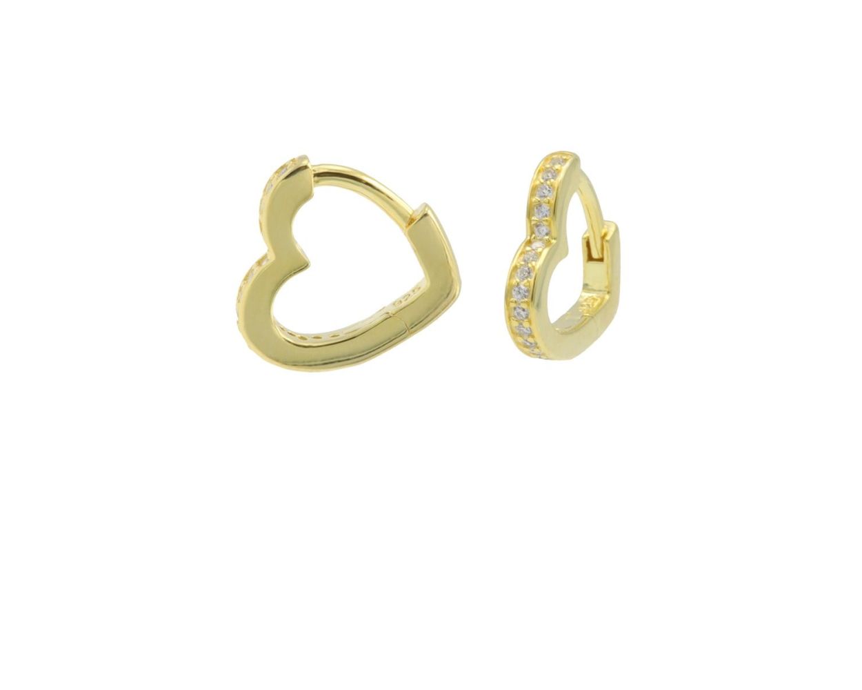 Plain Zirconia Hinged Hoops Heart - Gold Color