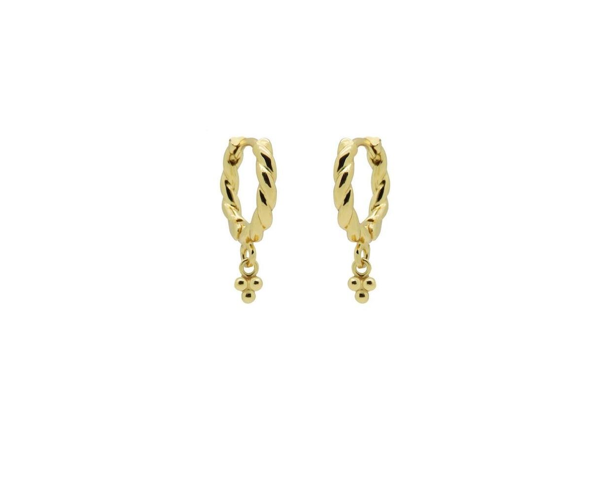 Hinged Twisted Hoops Triple Dots - Gold Color
