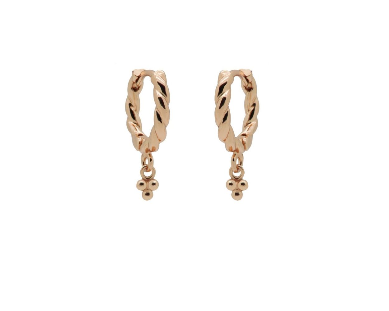 Hinged Twisted Hoops Triple Dots - Rose