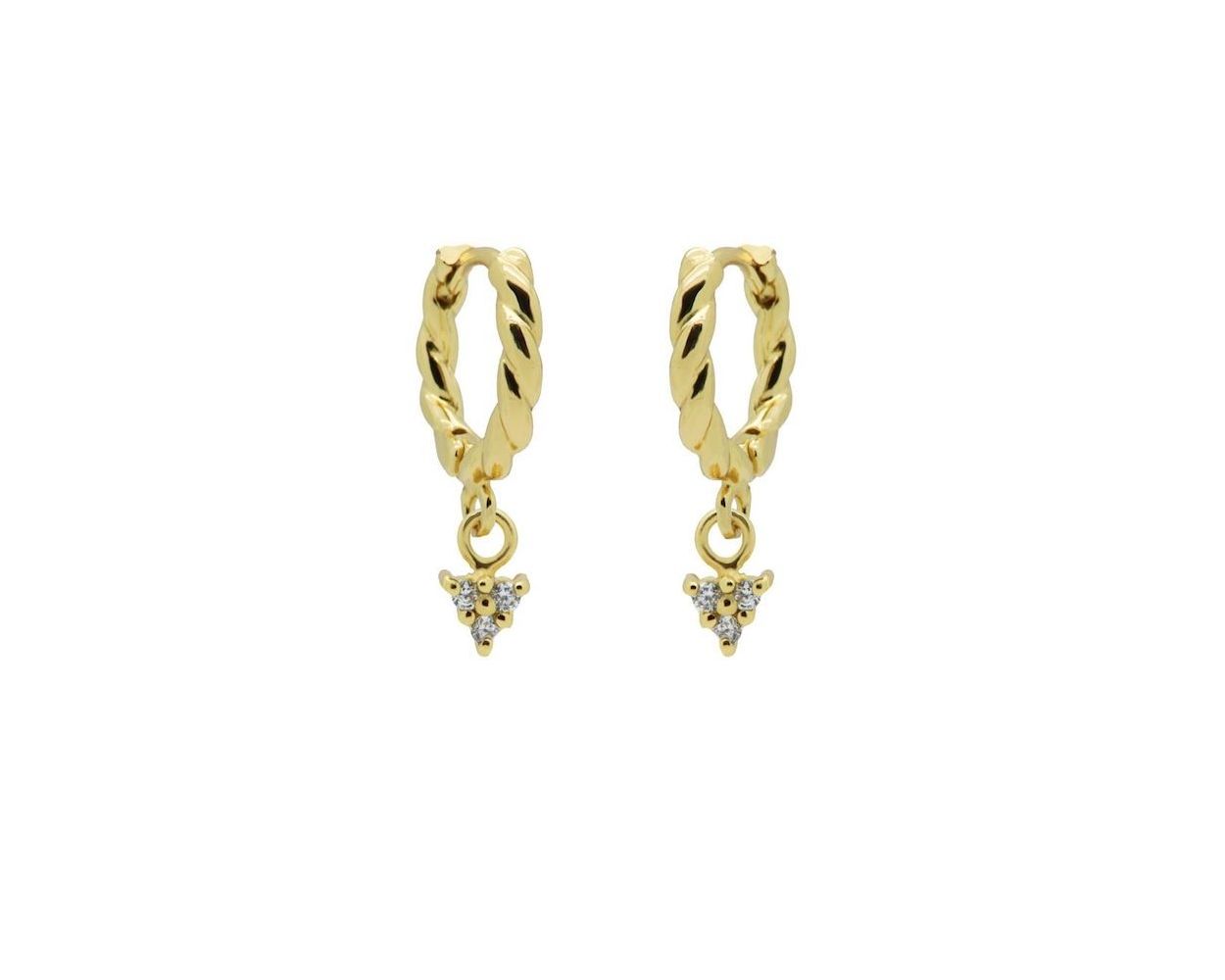 Hinged Twisted Hoops Triple Zirconia - Gold Color