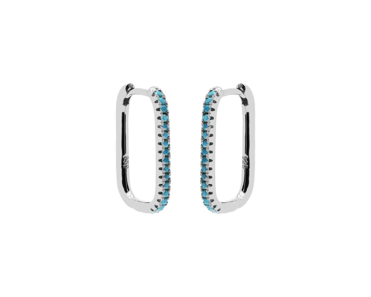 Plain Hinged Hoops Zirconia Turquoise - Silver
